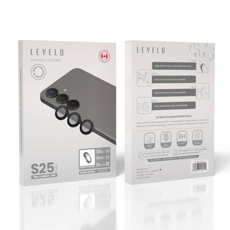 Levelo Lucent Trio AR Camera Lens for Samsung S25 Plus, 9H Hardness, Anti-Fingerprint, Double Sided Anti Reflection, Water & Dust Resistance, Double Layer Lens Glass - Natural Titanium