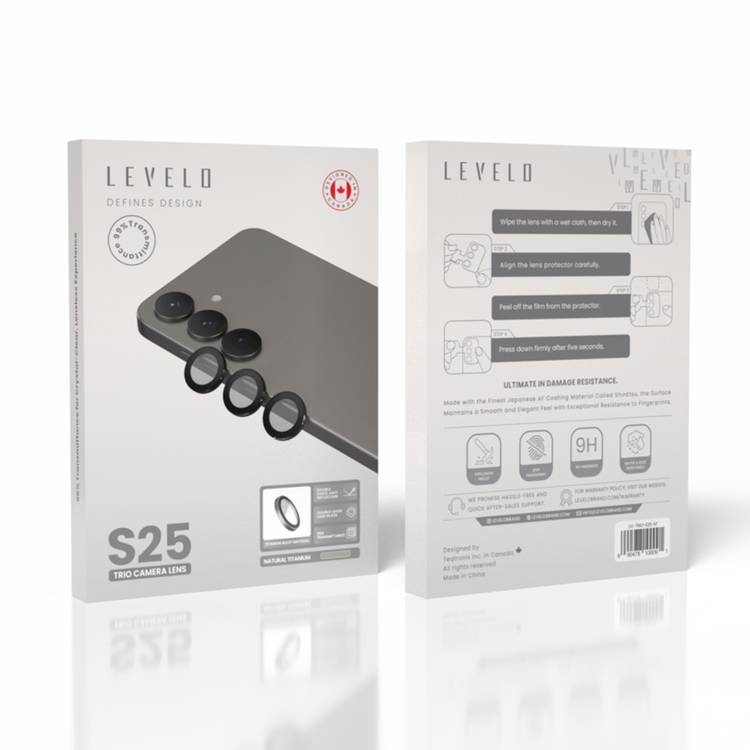 Levelo Lucent Trio AR Camera Lens for Samsung S25, 9H Hardness, Anti-Fingerprint, Double Sided Anti Reflection, Water & Dust Resistance, Double Layer Lens Glass - Natural Titanium