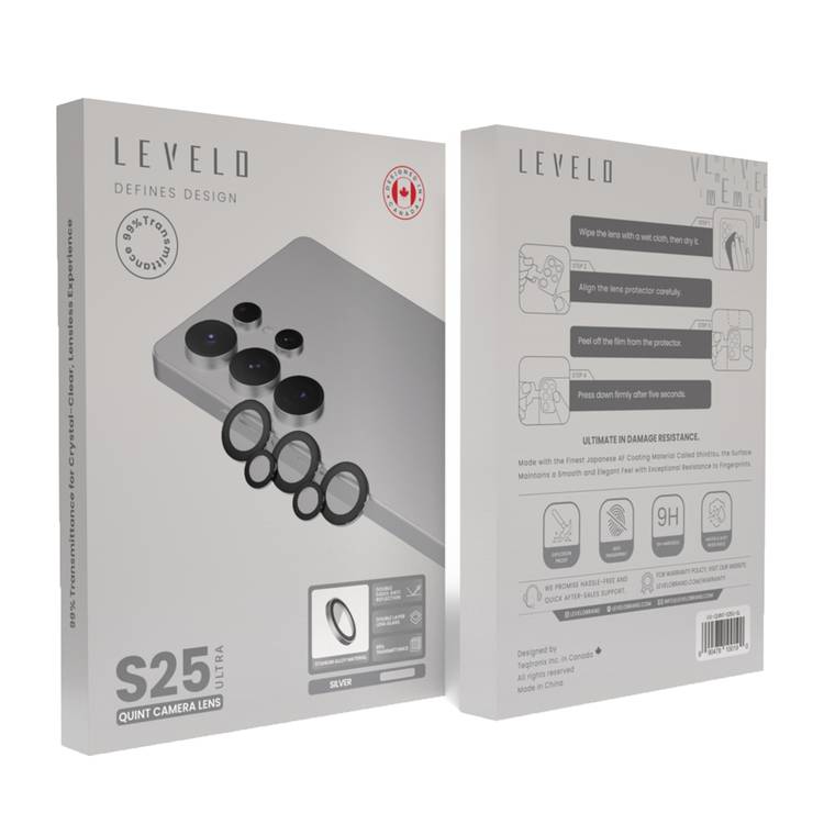 Levelo Lucent Quint AR Camera Lens for Samsung S25 Ultra, 9H Hardness, Anti-Fingerprint, Double Sided Anti Reflection, Water & Dust Resistance, Double Layer Lens Glass - Silver
