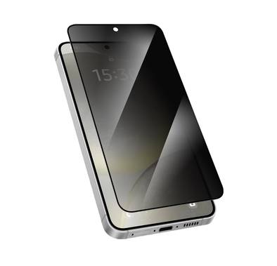 Levelo 2.5D Silk Print HD Privacy Glass for Samsung Galaxy S25 Plus, High Silicone Aluminum, 0.25mm Ultra Thin, Scratch-Resistant, Oleophobic & Hydrophobic Coating, Instant Fingerprint Unlock, Air Bubble Prevention, Explosion- Proof, Auto-Exhaust - Black