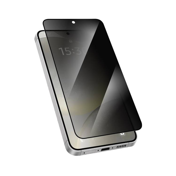 Levelo 2.5D Silk Print HD Privacy Glass for Samsung Galaxy S25 Plus, High Silicone Aluminum, 0.25mm Ultra Thin, Scratch-Resistant, Oleophobic & Hydrophobic Coating, Instant Fingerprint Unlock, Air Bubble Prevention, Explosion- Proof, Auto-Exhaust - Black