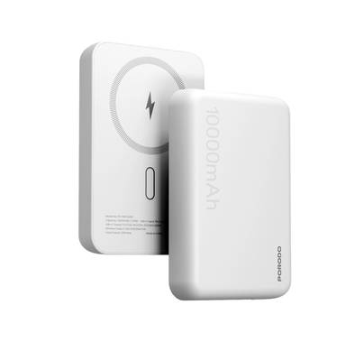 Porodo 10000mAh MagSafe Power Bank, Fast Charge, Portable & Compact Design, Type-C Input, Type-C & Wireless Outputs, 10° C-45° C Working Temperature, Strong Magnetic Hold, 20W Power Delivery - White