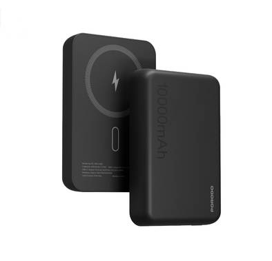 Porodo 10000mAh MagSafe Power Bank, Fast Charge, Portable & Compact Design, Type-C Input, Type-C & Wireless Outputs, 10° C-45° C Working Temperature, Strong Magnetic Hold, 20W Power Delivery - Black