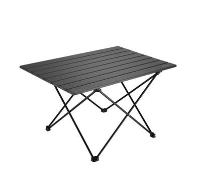 Green Lion Foldable Camping Table with Aluminum Alloy Material, Lightweight Design, 25kg Load Capacity, Anti-Slip Foot Cap, Anti-Slip Snap Cover, Corrosion-Resistant, Wood Grain Desktop, Secure Lock Feature, Easy Installation - Black