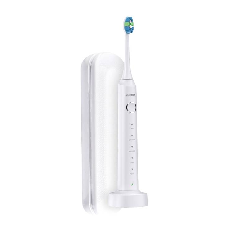 Green Lion Smart Brush Rechargeable Toothbrush with 5 Brush Mode Levels, Waterproof, Dental Plaque Cleaning Brush, Powerful Sonic Motor - White