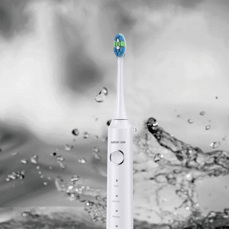 Green Lion Smart Brush Rechargeable Toothbrush with 5 Brush Mode Levels, Waterproof, Dental Plaque Cleaning Brush, Powerful Sonic Motor - White
