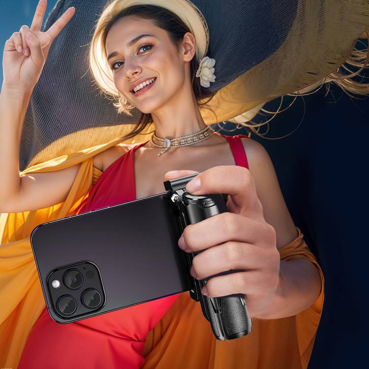 Porodo Foldable Selfie Stick with Tripod, ABS  & Aluminum Alloy Material, Up to 5,000 photos Working Time, 1Hour Charging Time - Black