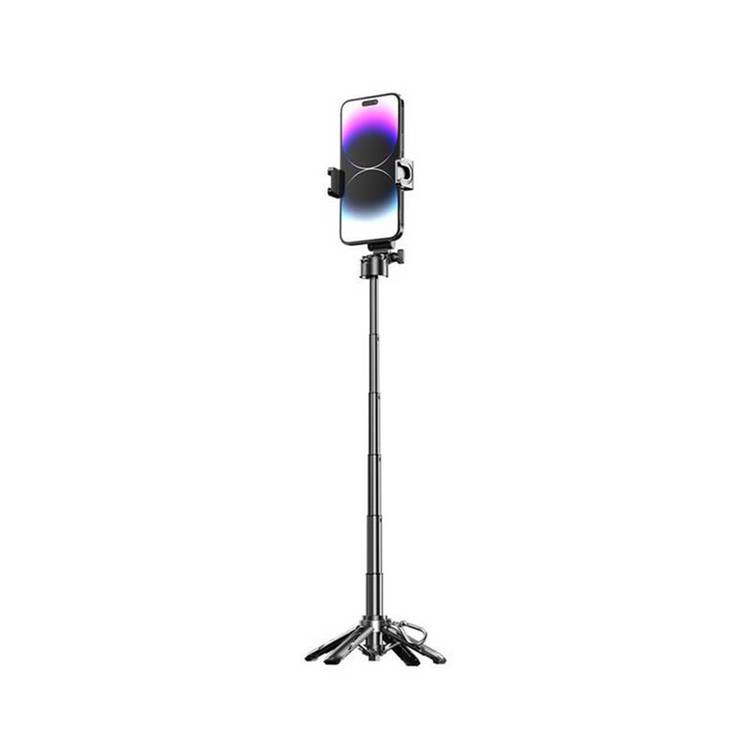Porodo Foldable Selfie Stick with Tripod, ABS  & Aluminum Alloy Material, Up to 5,000 photos Working Time, 1Hour Charging Time - Black