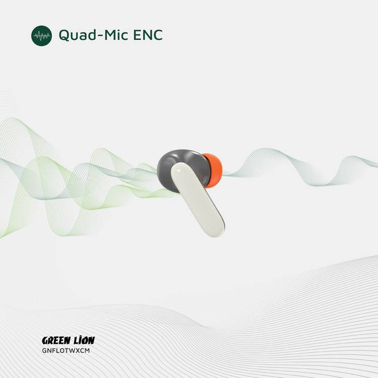 Green Lion Florence True Wireless Earbuds with Touch Control, Low Latency Mode, Voice Assistant, Quad -Mic with ENC Technology, Gaming Mode, Up to 6 Hours Play Time, 100 Hours Standby Time, Type-C Charging Port, Above 10m Transmission Range - Cream