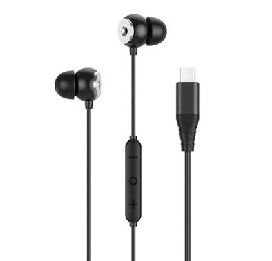 Green Lion Stereo X90 Type-C Wired Earphones with Built-in Microphone, 1.2m Cable Length, Voice Assistant, Hands-Free Calling, 10mm Speaker, Volume Control - Black