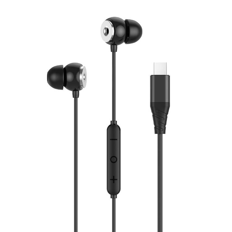 Green Lion Stereo X90 Type-C Wired Earphones with Built-in Microphone, 1.2m Cable Length, Voice Assistant, Hands-Free Calling, 10mm Speaker, Volume Control - Black