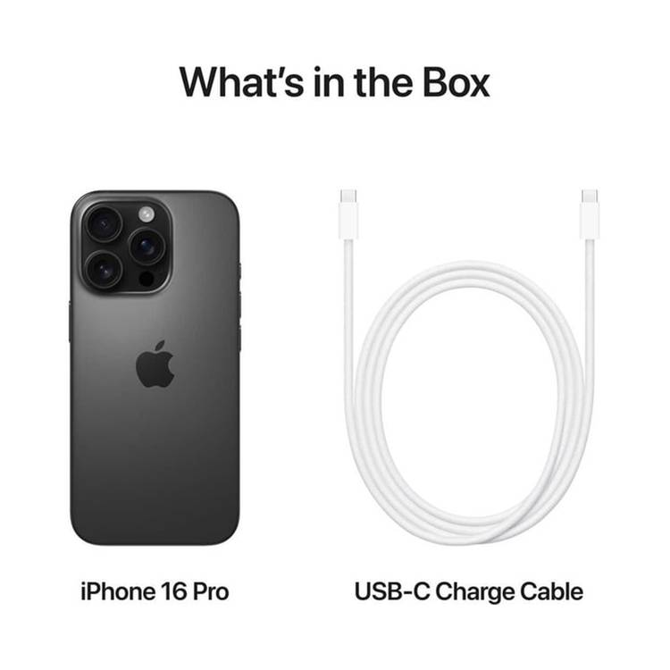 Apple iPhone 16 Pro with 256GB Capacity, 6.3‑inch Screen Size, USB-C Connector Type, 6‑Core CPU, 6‑Core GPU, 5G Network Technology, Splash, Water & Dust Resistant, Middle East Version - Black Titanium