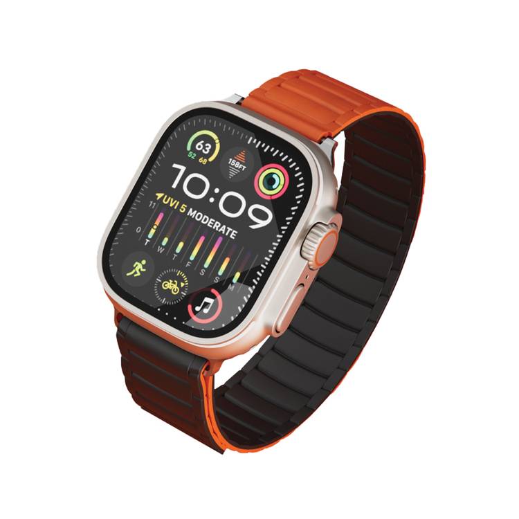 Levelo Stella Silicone Watch Strap with Magnets, Compatible with 49/46mm Smartwatches & Apple Watch SE, Series 9, 8, 7, 6, 5, Dual-Color Wearable, Hypoallergenic Material, Easy Snap-On, Sweat-Resistant, Water-Resistant - Black / Orange