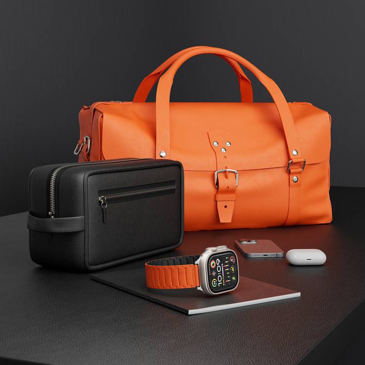 Levelo Stella Silicone Watch Strap with Magnets, Compatible with 49/46mm Smartwatches & Apple Watch SE, Series 9, 8, 7, 6, 5, Dual-Color Wearable, Hypoallergenic Material, Easy Snap-On, Sweat-Resistant, Water-Resistant - Black / Orange