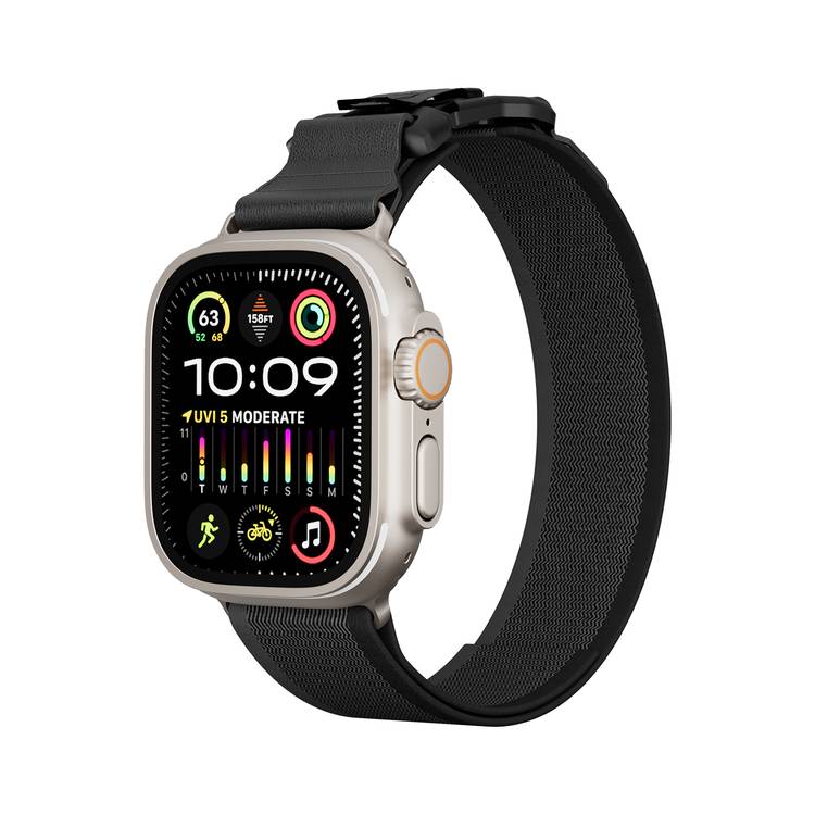 Levelo Rove Nylon Watch Strap with Magnetic Buckle, Compatible with 49/46mm Smartwatches & Apple Watch SE, Series 9, 8, 7, 6, 5, Abrasion Resistance, Hypoallergenic Material, Easy Snap-On & Quick Release Mechanism, Water-Resistant, Sweat-Resistant, 24/7 Wearability - Black