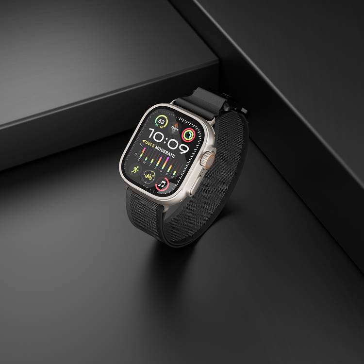 Levelo Rove Nylon Watch Strap with Magnetic Buckle, Compatible with 49/46mm Smartwatches & Apple Watch SE, Series 9, 8, 7, 6, 5, Abrasion Resistance, Hypoallergenic Material, Easy Snap-On & Quick Release Mechanism, Water-Resistant, Sweat-Resistant, 24/7 Wearability - Black