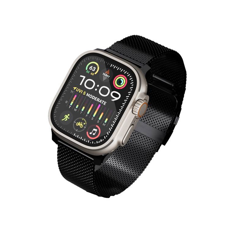 Levelo Ferra Milanese Watch Strap with Adjustable Length, Compatible with 49/46mm Smartwatches & Apple Watch SE, Series 9, 8, 7, 6, 5, Hypoallergenic Material, 24/7 Wearability, Water-Resistant, Anti-Oxidation Technology - Matte Black