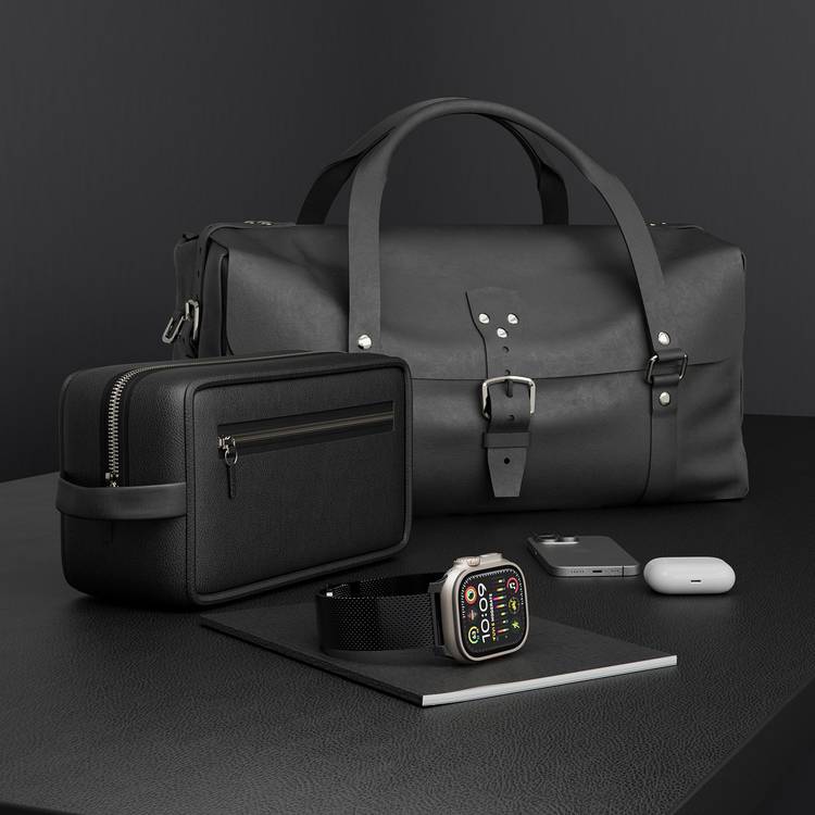 Levelo Ferra Milanese Watch Strap with Adjustable Length, Compatible with 49/46mm Smartwatches & Apple Watch SE, Series 9, 8, 7, 6, 5, Hypoallergenic Material, 24/7 Wearability, Water-Resistant, Anti-Oxidation Technology - Matte Black