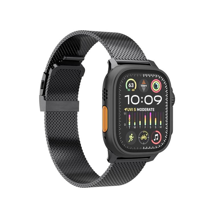 Levelo Ferra Milanese Watch Strap with Adjustable Length, Compatible with 49/46mm Smartwatches & Apple Watch SE, Series 9, 8, 7, 6, 5, Hypoallergenic Material, 24/7 Wearability, Water-Resistant, Anti-Oxidation Technology - Matte Black