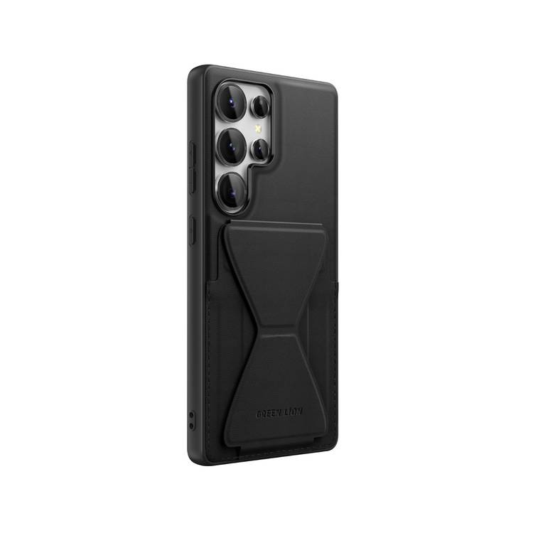 Green Lion Classio Stand Leather Case for Samsung S25 Ultra with Card Holder, Anti-Scratch, Foldable Stand, Comfortable Grip, Drop & Camera Protection - Black