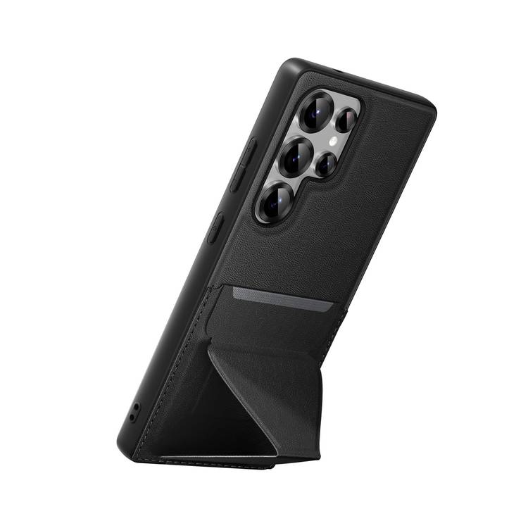 Green Lion Classio Stand Leather Case for Samsung S25 Ultra with Card Holder, Anti-Scratch, Foldable Stand, Comfortable Grip, Drop & Camera Protection - Black