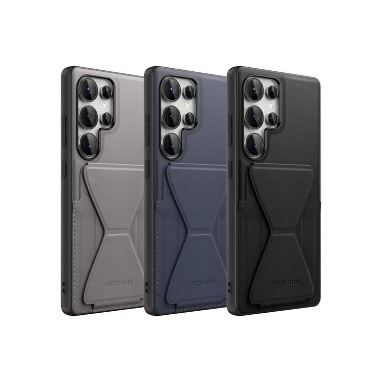 Green Lion Classio Stand Leather Case for Samsung S25 Ultra with Card Holder, Anti-Scratch, Foldable Stand, Comfortable Grip, Drop & Camera Protection - Black