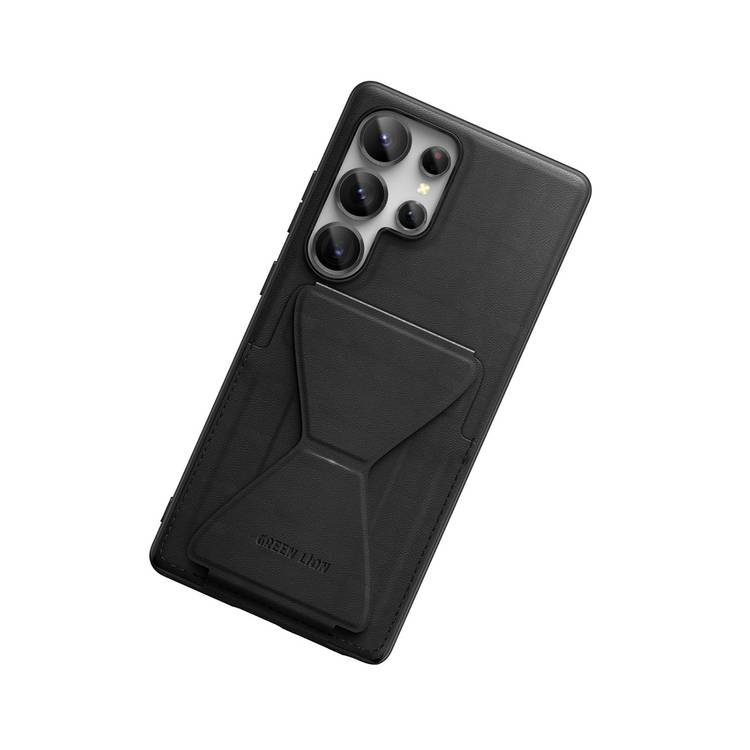 Green Lion Classio Stand Leather Case for Samsung S25 Ultra with Card Holder, Anti-Scratch, Foldable Stand, Comfortable Grip, Drop & Camera Protection - Black