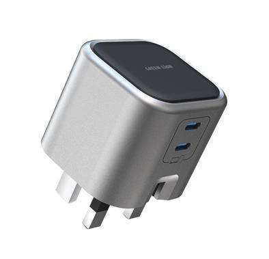 Green Lion GaN Adapter 45W Power Delivery with Dual USB-C Ports, Fast Charge, Multiple Protection, Breathing Light, Multi-Device Compatible, PC Flame Retardant Material - Gray