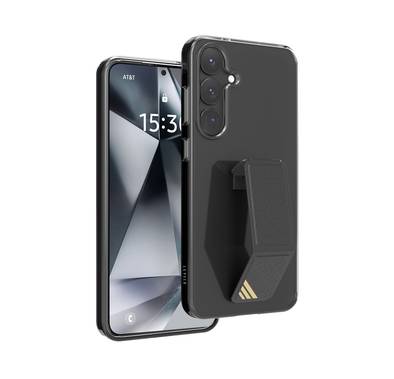 Levelo Morphix Clara Case with Built-in Leather Grip for Samsung Galaxy S25 Plus, TPU Material, Impact-Resistant Corners, Metal Camera Ring, Hybrid Material - Black