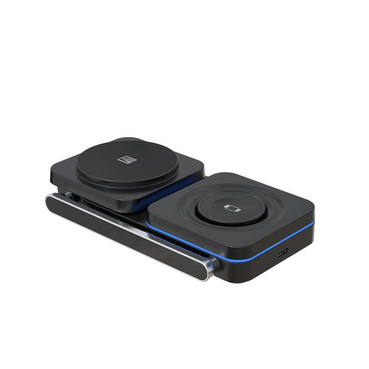 Levelo Aurora 3-in-1 Wireless Charger with Strong Magnetic Force, 90° Rotation, 15W Fast Charging, Auto Detecting Object, Overcharge Protection - Black