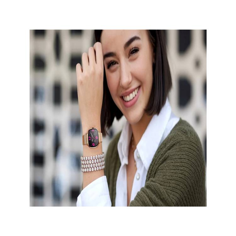 Green Lion Princess Smart Watch, Extra Strap Included, Find Watch, Blood Pressure,  Sleep Monitoring,  Music Control, Call & Social Notifications - Glossy Gold