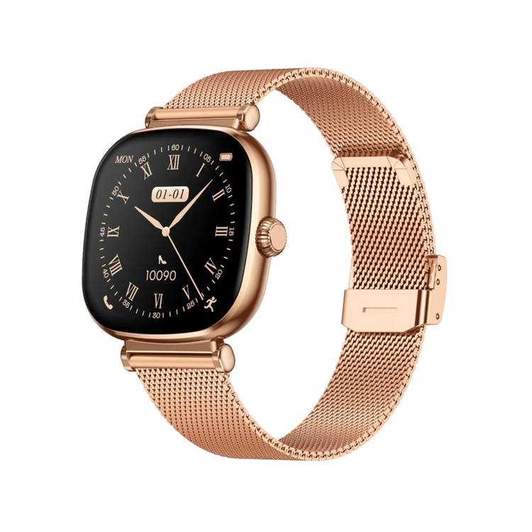 Green Lion Princess Smart Watch, Extra Strap Included, Find Watch, Blood Pressure,  Sleep Monitoring,  Music Control, Call & Social Notifications - Glossy Gold