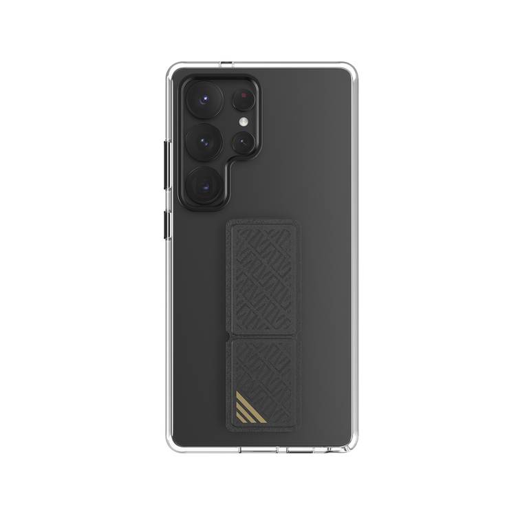 Levelo Morphix Clara Case with Built-in Leather Grip for Samsung Galaxy S25 Ultra, TPU Material, Impact-Resistant Corners, Metal Camera Ring, Hybrid Material - Black