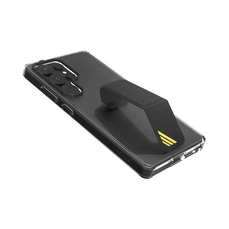 Levelo Morphix Clara Case with Built-in Leather Grip for Samsung Galaxy S25 Ultra, TPU Material, Impact-Resistant Corners, Metal Camera Ring, Hybrid Material - Black