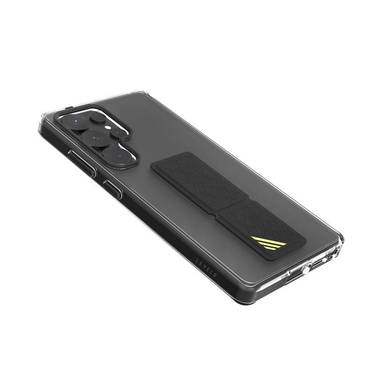 Levelo Morphix Clara Case with Built-in Leather Grip for Samsung Galaxy S25 Ultra, TPU Material, Impact-Resistant Corners, Metal Camera Ring, Hybrid Material - Black
