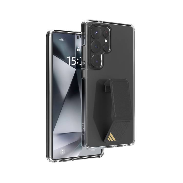 Levelo Morphix Clara Case with Built-in Leather Grip for Samsung Galaxy S25 Ultra, TPU Material, Impact-Resistant Corners, Metal Camera Ring, Hybrid Material - Black