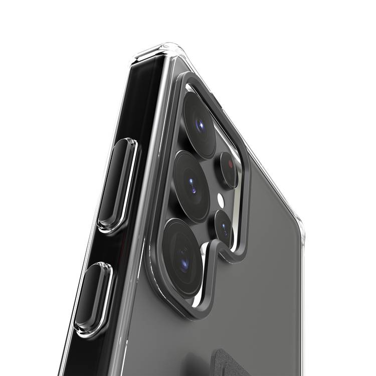 Levelo Morphix Clara Case with Built-in Leather Grip for Samsung Galaxy S25 Ultra, TPU Material, Impact-Resistant Corners, Metal Camera Ring, Hybrid Material - Black