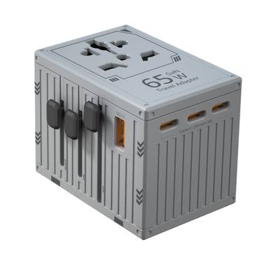 Porodo Travel Universal Charger, Dual Fuse, PD 65W, 4 USB-C & 1 USB-A  Ports, UK, EU, US & AU Supported Plugs, GaN Technology - Gray