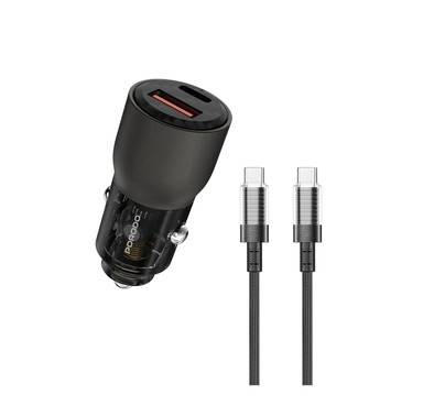 Porodo 95W Car Charger Transparent  with 90cm USB-C Cable, Simultaneous Fast Charging, Universal Compatibility - Gray