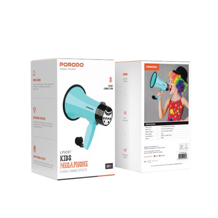 Porodo Kids Megaphone, Clear & Load Sound, Lightweight & Portable, High Power Output - Sky Blue