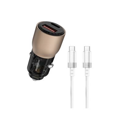 Porodo 95W Car Charger Transparent  with 90cm USB-C Cable, Simultaneous Fast Charging, Universal Compatibility - Desert Titanium