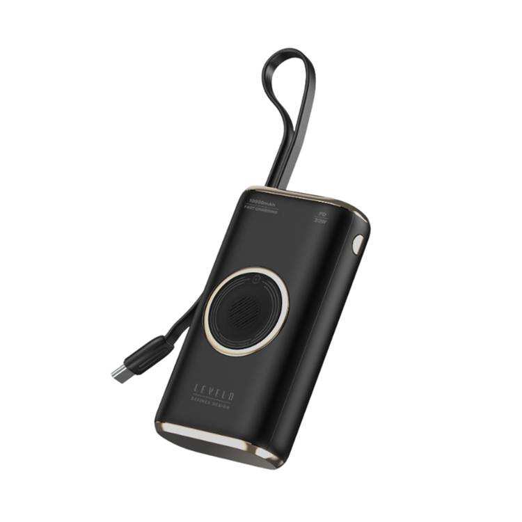 Levelo Roma 10000mAh Power Bank, Grip Cable, Fast Charging, Rubber & Titanium Coating, Simultaneous Charging  - Black / Desert Titanium