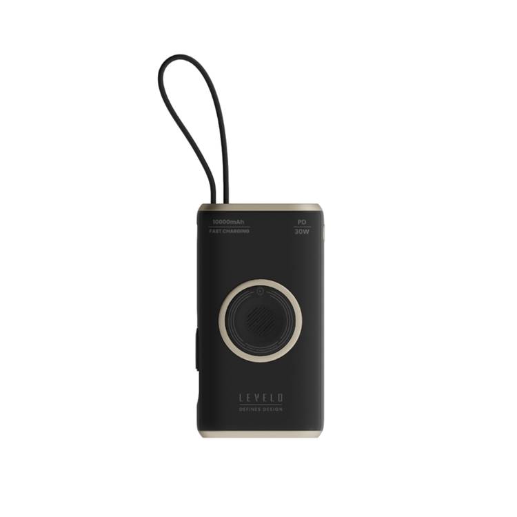 Levelo Roma 10000mAh Power Bank, Grip Cable, Fast Charging, Rubber & Titanium Coating, Simultaneous Charging  - Black / Desert Titanium