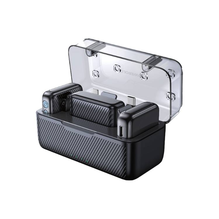 Powerology Dual Microphone Professional Set, 48 Hours Working Time, 450mAh Battery Capacity, 5.2 Bluetooth Version - Black