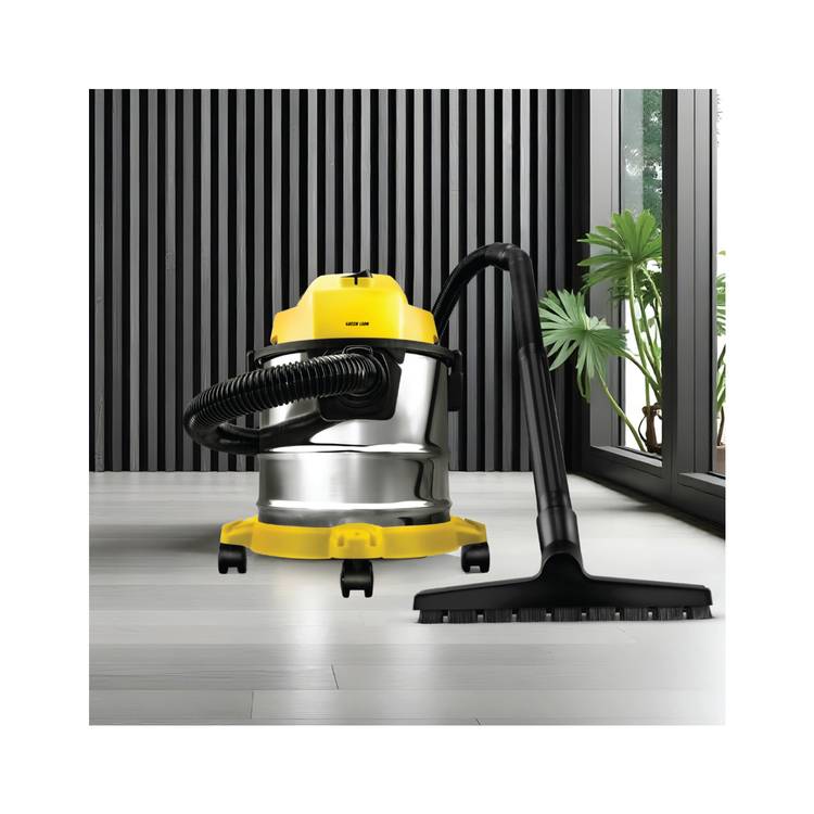 Green Lion Ultra 3-in-1 Vacuum Cleaner, 2-in-1 Crevice Tool, Multiple Nozzles, Fabric Dust Bag, 12L Dustbin Capacity, 1.5m Long Hose, Swivel Caster Wheels, BS Plug - Yellow 