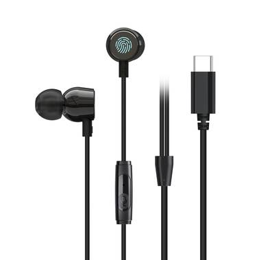 Porodo Soundtec Touch Controls Earphones with Built-in Touch Control, High-Clarity Mic, Close Call Answer, Crisp Audio, 1.2m Cable Length, Type-C Connector - Black