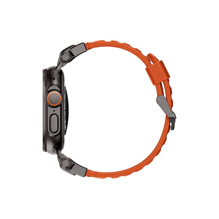Levelo Kyoto Watch Strap, Apple Watch SE 9/8/7/6/5 (46/49mm), Fluoro Rubber & Stainless Steel Finish, Chemical Resistance, Hypoallergenic, 24/7 Wearability - Sunset Orange