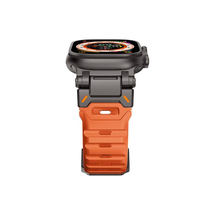 Levelo Kyoto Watch Strap, Apple Watch SE 9/8/7/6/5 (46/49mm), Fluoro Rubber & Stainless Steel Finish, Chemical Resistance, Hypoallergenic, 24/7 Wearability - Sunset Orange