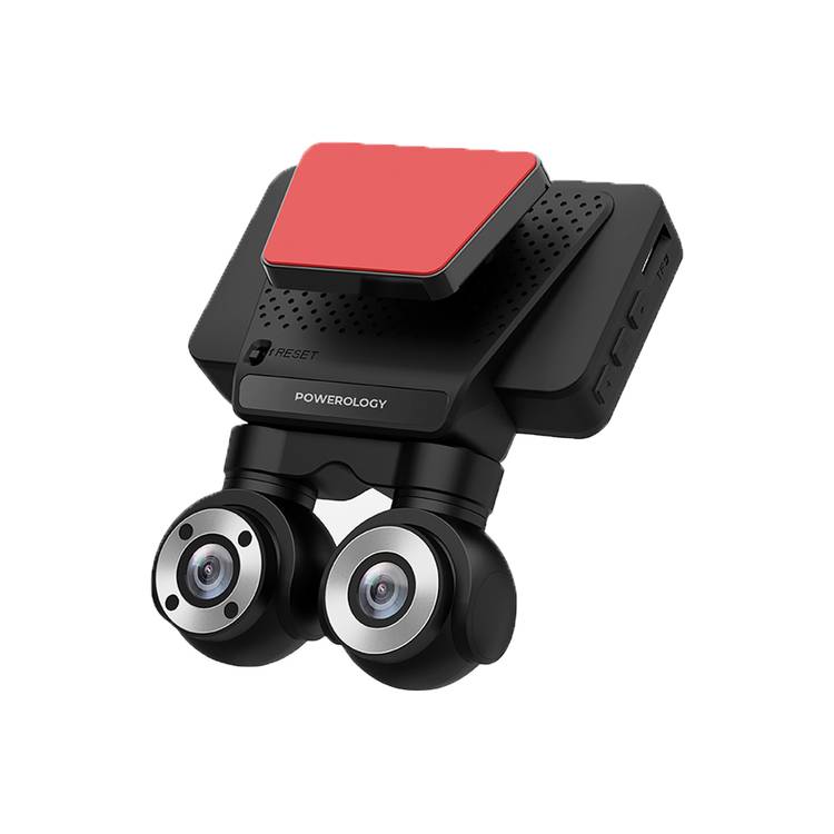 Powerology Dual Lens Dash Camera with Collison Detection, Night Vision, 4K Resolution, Parking Monitor, FHD Inside Recording, 3" Touch Display, 140° Front Camera Angle - Black