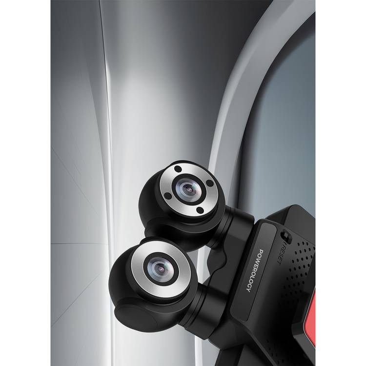 Powerology Dual Lens Dash Camera with Collison Detection, Night Vision, 4K Resolution, Parking Monitor, FHD Inside Recording, 3" Touch Display, 140° Front Camera Angle - Black